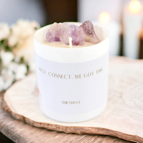 Large hand-poured amethyst crystal candle | ASH&STONE Candles NZ