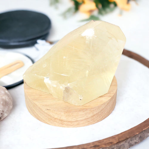 Honey calcite crystal lamp on LED wooden base  | ASH&STONE Crystals Shop Auckland NZ