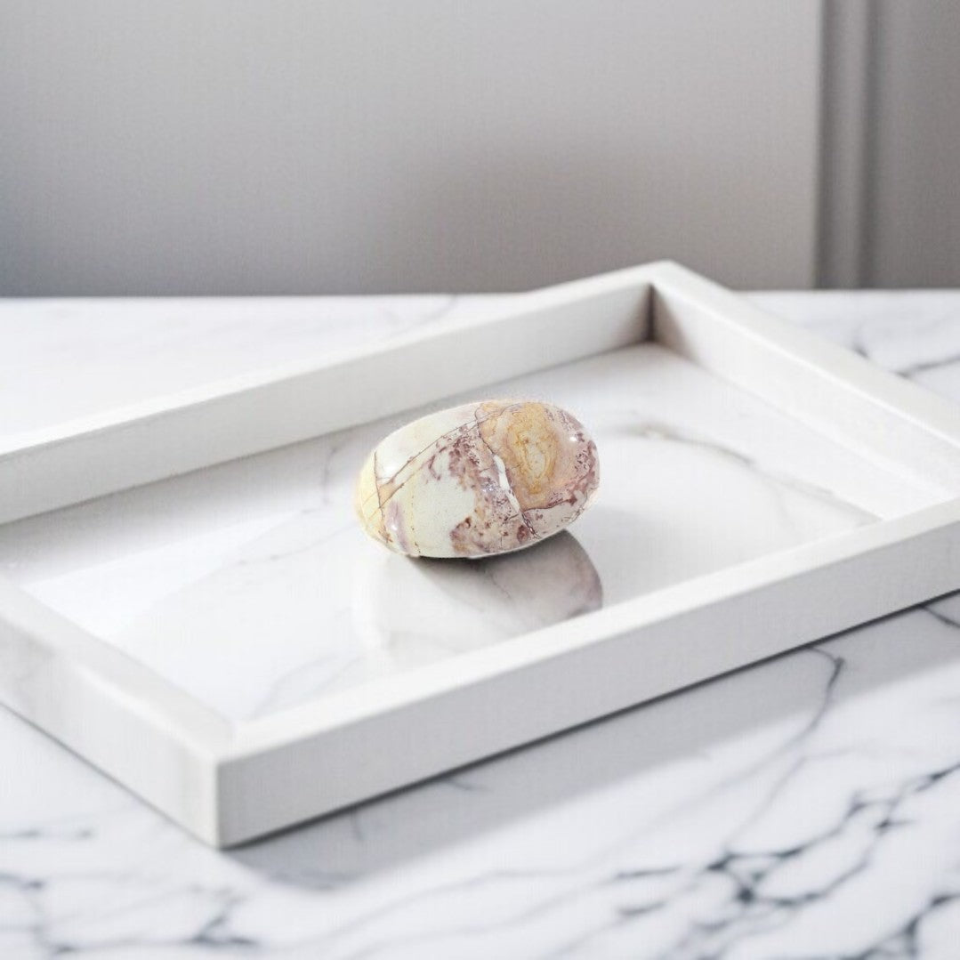Pink polychrome jasper palm stone | ASH&STONE Crystal Shop Auckland NZ
