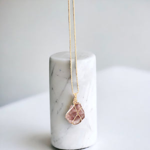 NZ-made bespoke pink amethyst crystal pendant with 18" chain | ASH&STONE Crystals Shop Auckland NZ