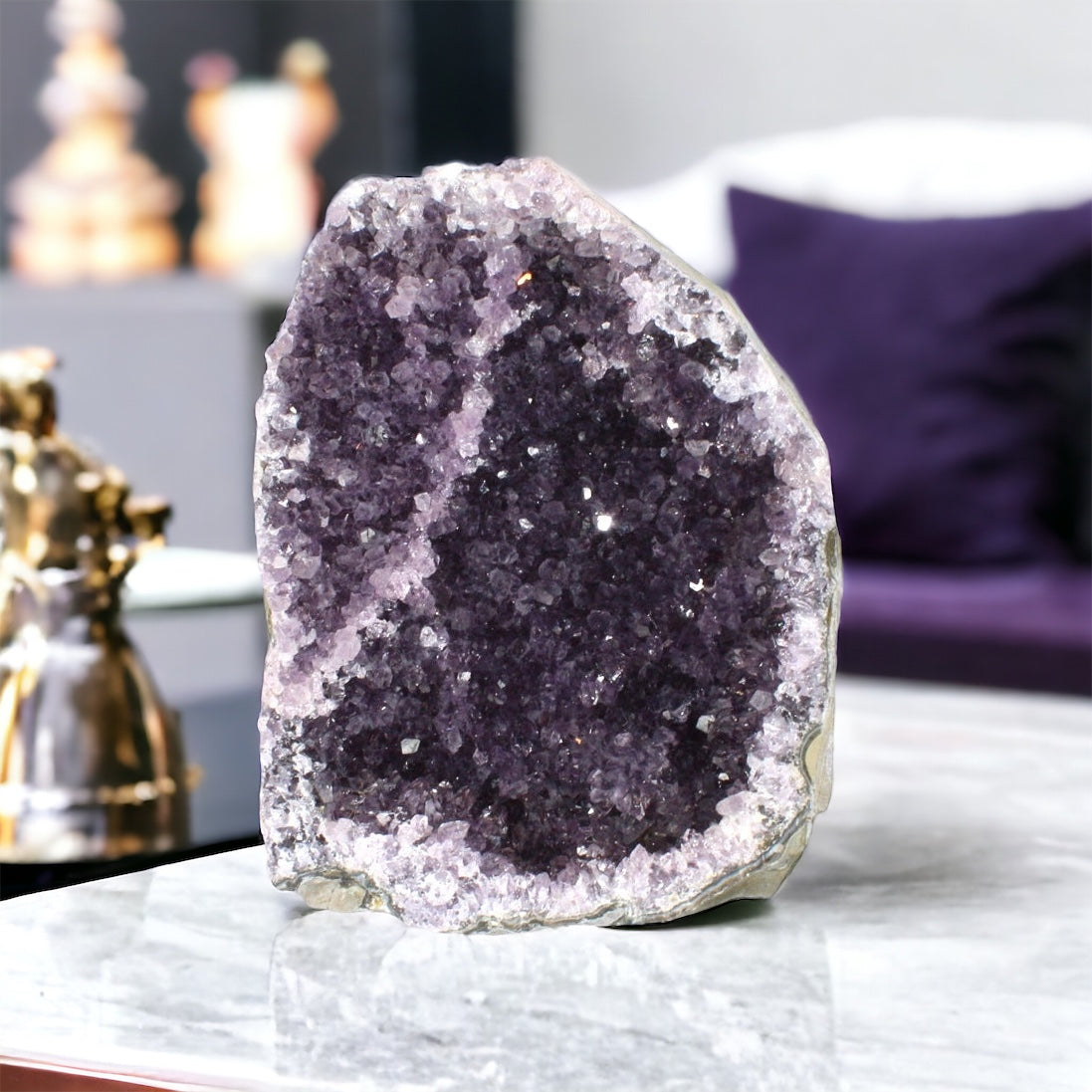 Large amethyst crystal cluster with cut base 3.42kg | ASH&STONE Crystals Shop Auckland NZ