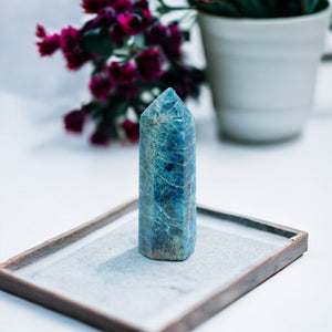 Blue apatite polished crystal tower | ASH&STONE Crystals Shop Auckland NZ