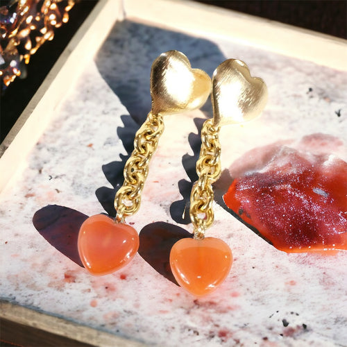 Orange heart carnelian earrings by Anoushka Van Rijn | ASH&STONE Crystal Jewellery Shop Auckland NZ