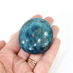 Blue apatite polished crystal palm stone | ASH&STONE Crystals Shop Auckland NZ