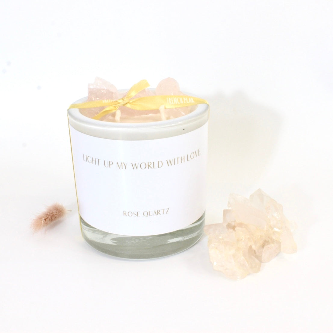 Large rose quartz crystal candle & clear quartz gift pack | ASH&STONE Crystals Shop Auckland NZ