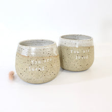 Load image into Gallery viewer, Bespoke NZ-made &#39;You are loved&#39; affirmation ceramic tumbler | white | ASH&amp;STONE Ceramics Shop Auckland NZ
