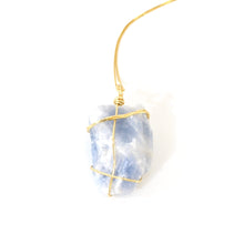 Load image into Gallery viewer, NZ-made bespoke blue calcite crystal pendant with 18&quot; chain
