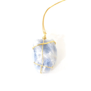 NZ-made bespoke blue calcite crystal pendant with 18" chain