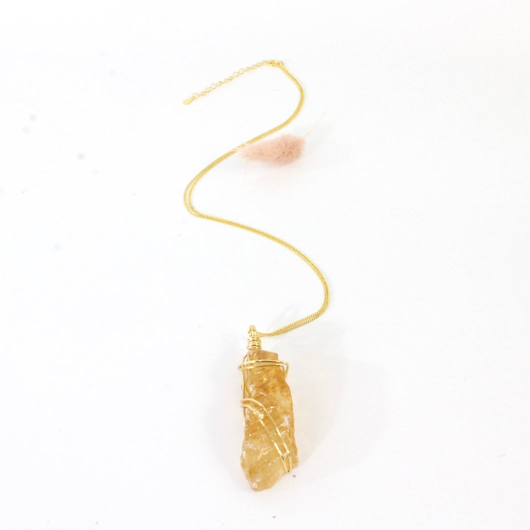 Bespoke NZ-made honey calcite crystal pendant with 20