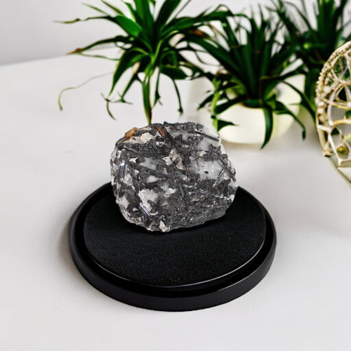 Black tourmaline in quartz crystal chunk | ASH&STONE Crystals Shop Auckland NZ