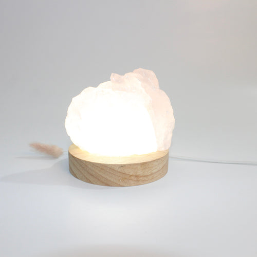 Rose quartz crystal lamp on LED wooden base  | ASH&STONE Crystals Shop Auckland NZ
