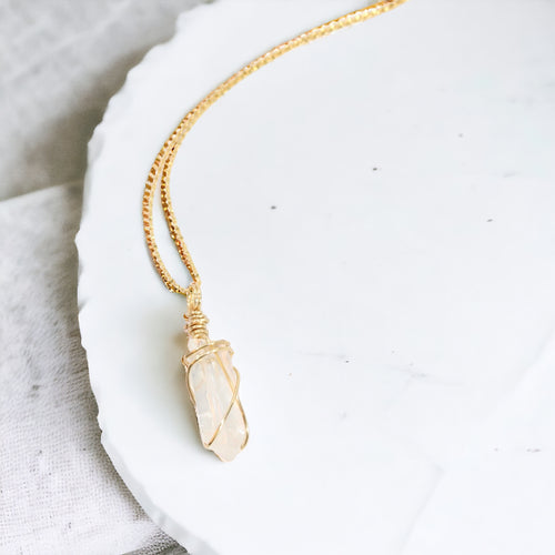 Bespoke NZ-made clear quartz crystal pendant with 18