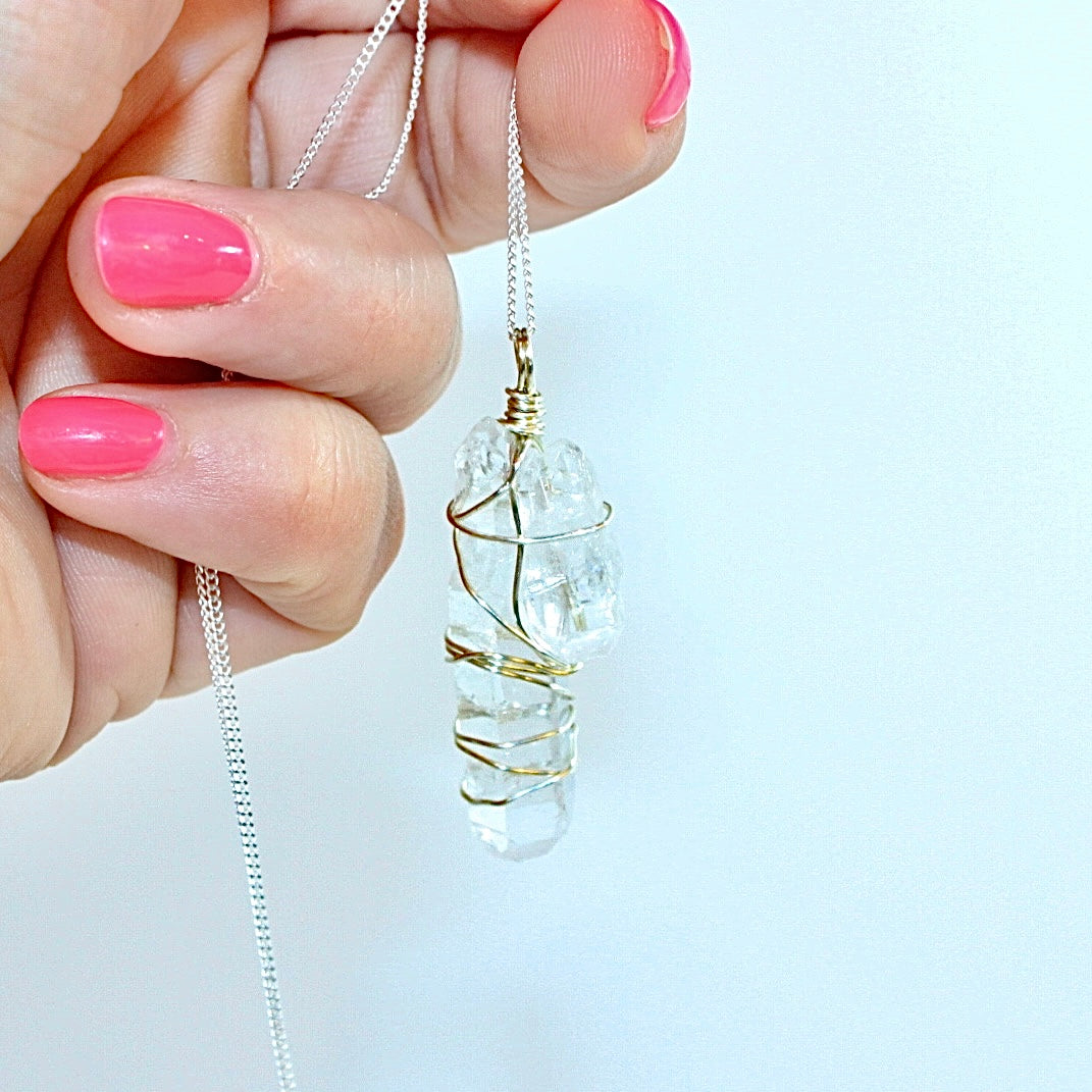 Clear Quartz Point crystal sterling silver Necklace | ASH & STONE crystal jewellery. Free express shipping.