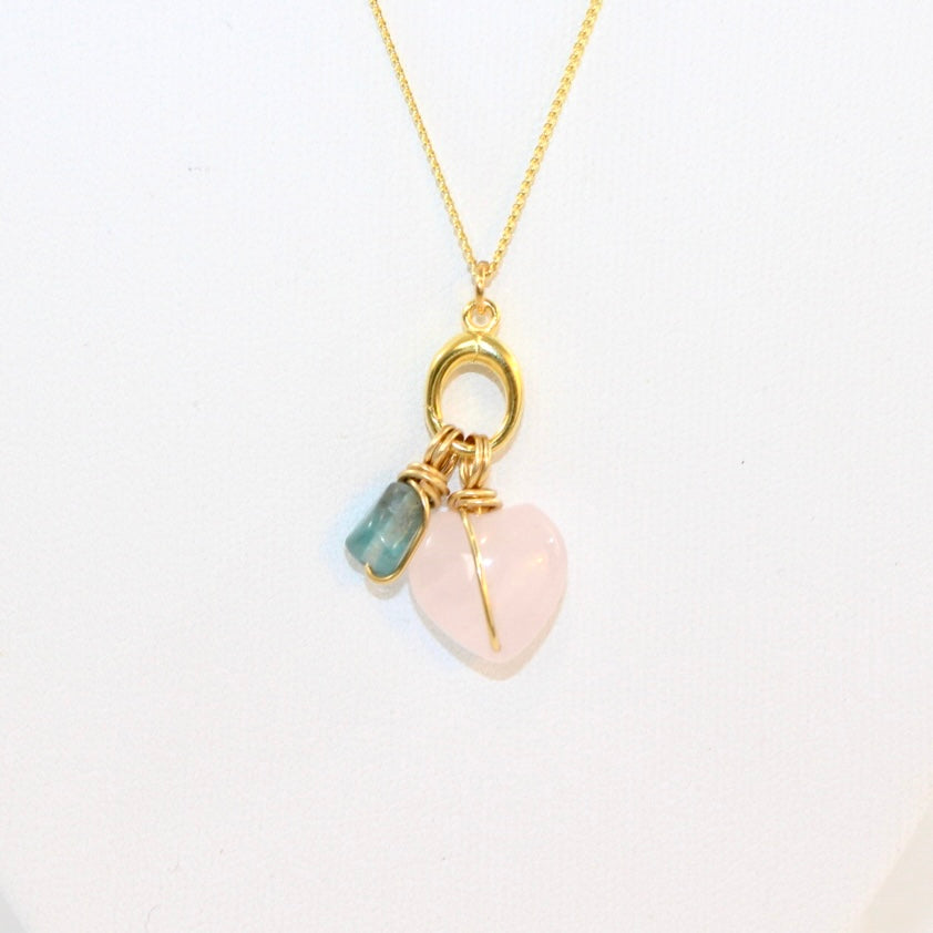 Rose Quartz & Blue Apatite Crystal Necklace | ASH & STONE. Free express shipping NZ Wide 