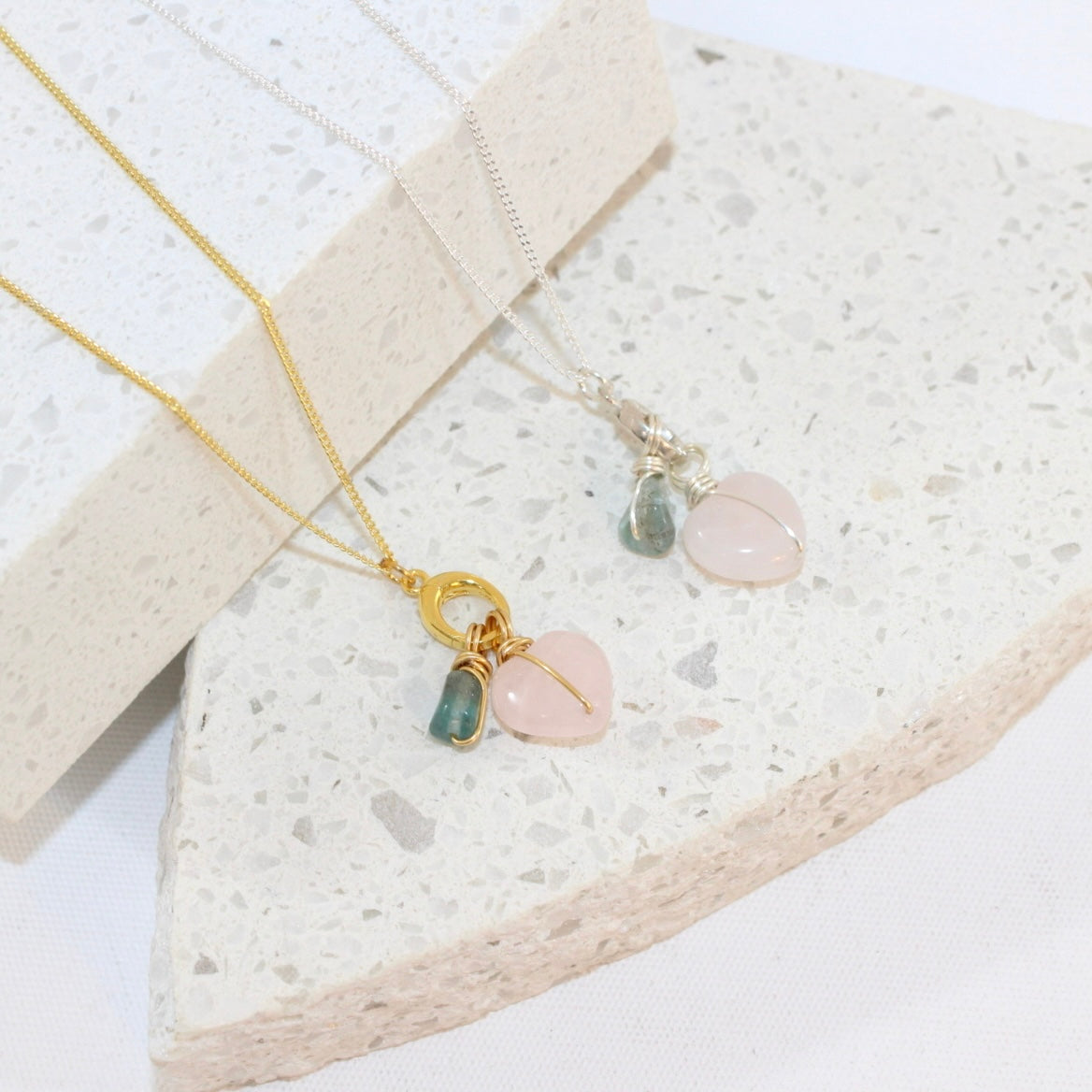 Rose Quartz & Blue Apatite Crystal Necklace | ASH & STONE. Free express shipping NZ Wide 
