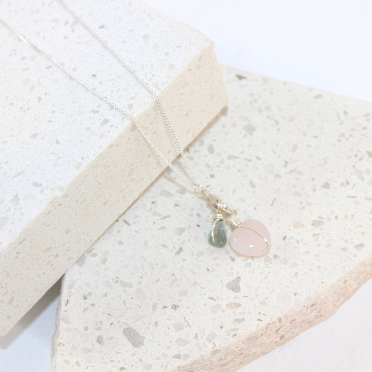 Rose Quartz & Blue Apatite Crystal Necklace | ASH & STONE. Free express shipping NZ Wide 