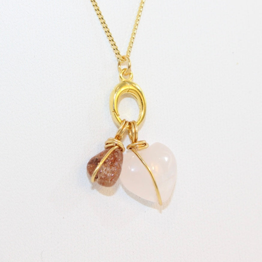 Rose quartz heart and Rutilated Quartz Necklace | ASH & STONE crystal jewellery. Free express Shipping NZ 