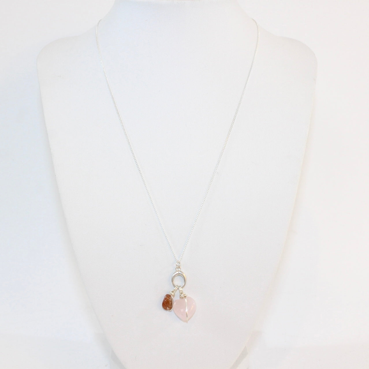 Rose quartz heart and Rutilated Quartz Necklace | ASH & STONE crystal jewellery. Free express Shipping NZ 