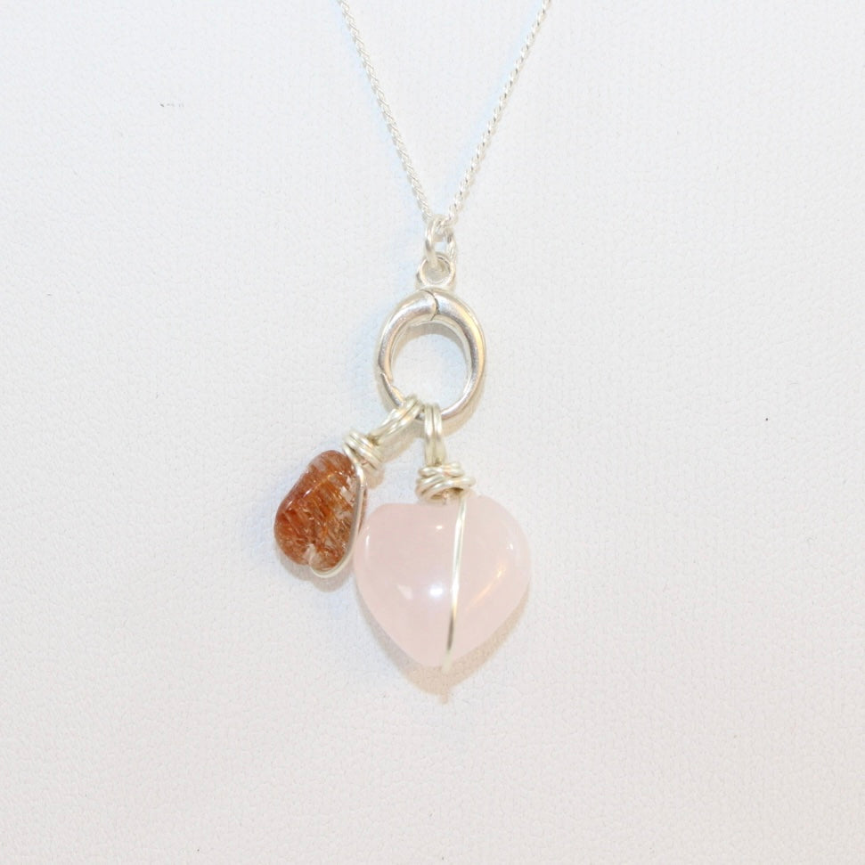 Rose quartz heart and Rutilated Quartz Necklace | ASH & STONE crystal jewellery. Free express Shipping NZ 