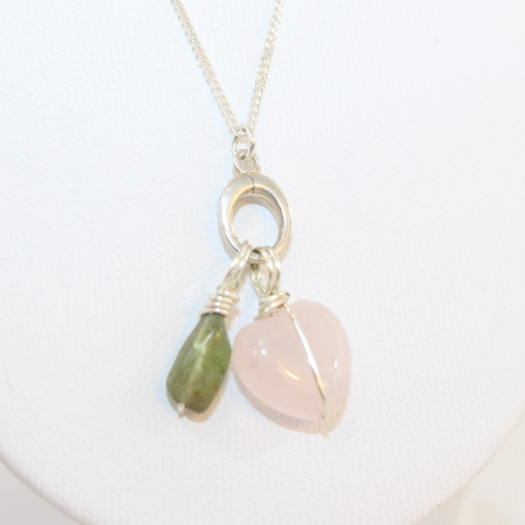 Rose Quartz Heart & Peridot Necklace | ASH & STONE Crystal jewellery. Free express shipping NZ