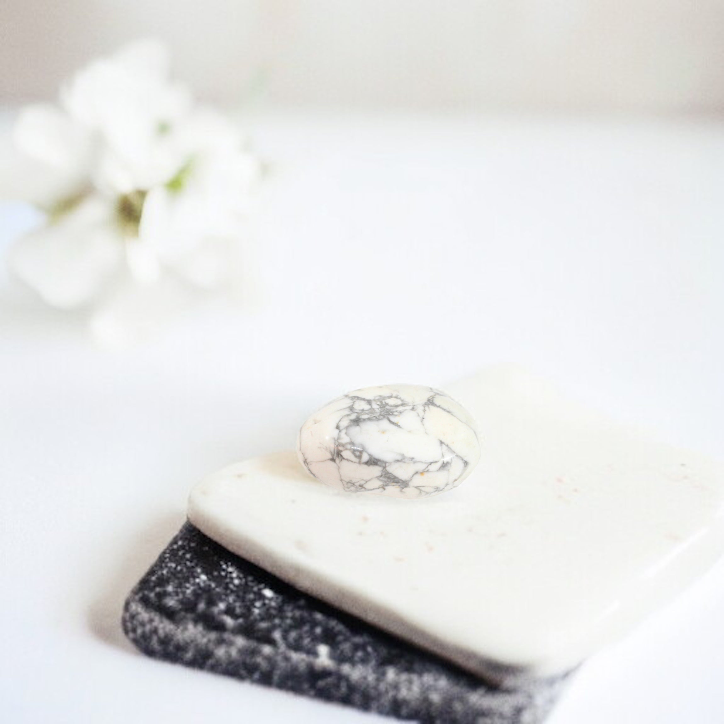 Howlite polished crystal palm stone | ASH&STONE Crystals Shop Auckland NZ