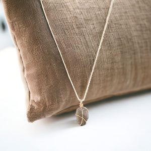 NZ-made smoky quartz crystal necklace with 18" chain