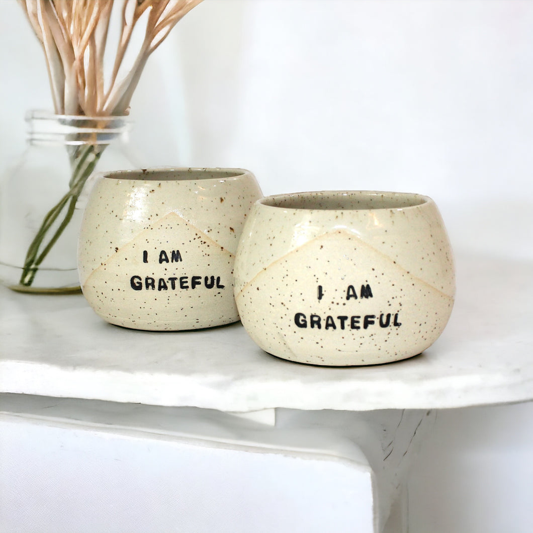 Bespoke NZ handmade 'I Am Grateful' ceramic tumbler | ASH&STONE Ceramics Shop Auckland NZ
