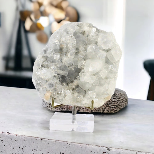 Apophyllite crystal cluster with stand | ASH&STONE Crystals Shop Auckland NZ