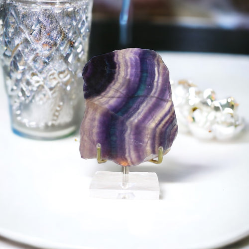 Fluorite crystal slab on stand | ASH&STONE Crystals Shop Auckland NZ