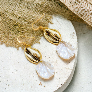 Gold cowrie earrings by Anoushka Van Rijn | ASH&STONE Crystal Jewellery Shop Auckland NZ
