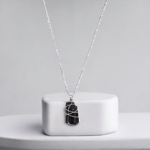 Bespoke NZ-made black tourmaline crystal pendant with 18