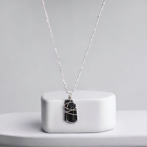 Bespoke NZ-made black tourmaline crystal pendant with 18" chain | ASH&STONE Crystals Shop Auckland NZ