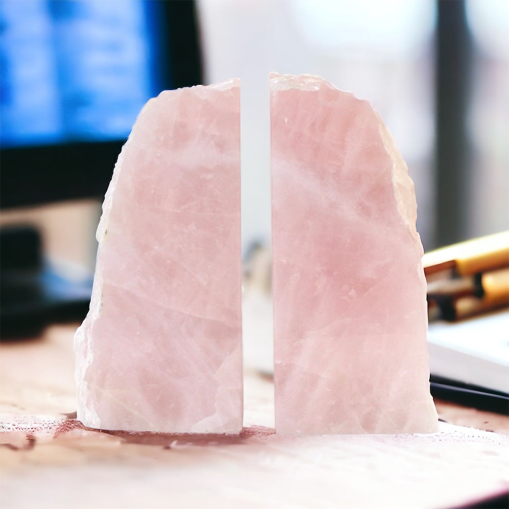 Large rose quartz crystal bookends 2.8kg | ASH&STONE Crystals Shop Auckland NZ