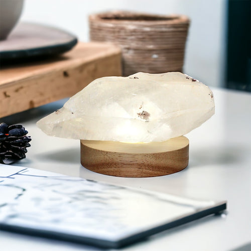 Large clear quartz crystal chunk on LED lamp base | ASH&STONE Crystals Shop Auckland NZ