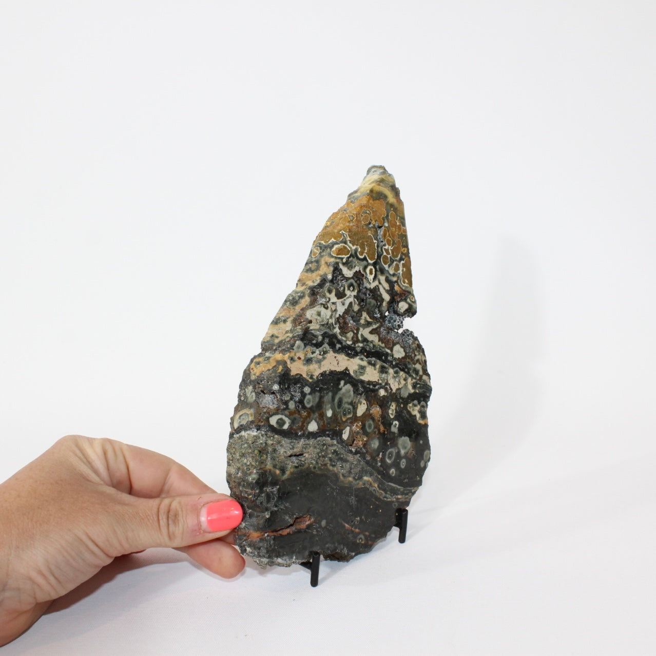 Ocean Jasper Slice on stand | ASH & STONE. Free express NZ shipping. Shop Ocean Jasper crystals online from ASH&STONE Auckland NZ. AfterPay available. 