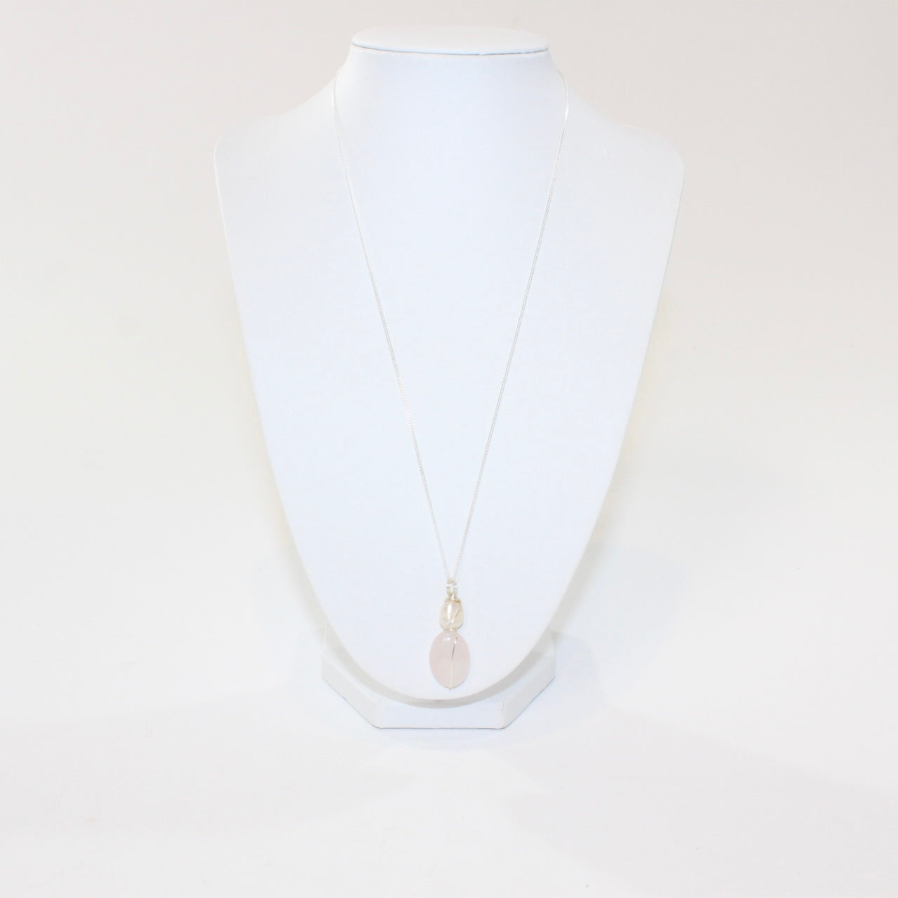 One of a kind, Rose Quartz & Freshwater Pearl crystal Silver Necklace, ASH & STONE |  FREE EXPRESS SHIPPING NZ WIDE.