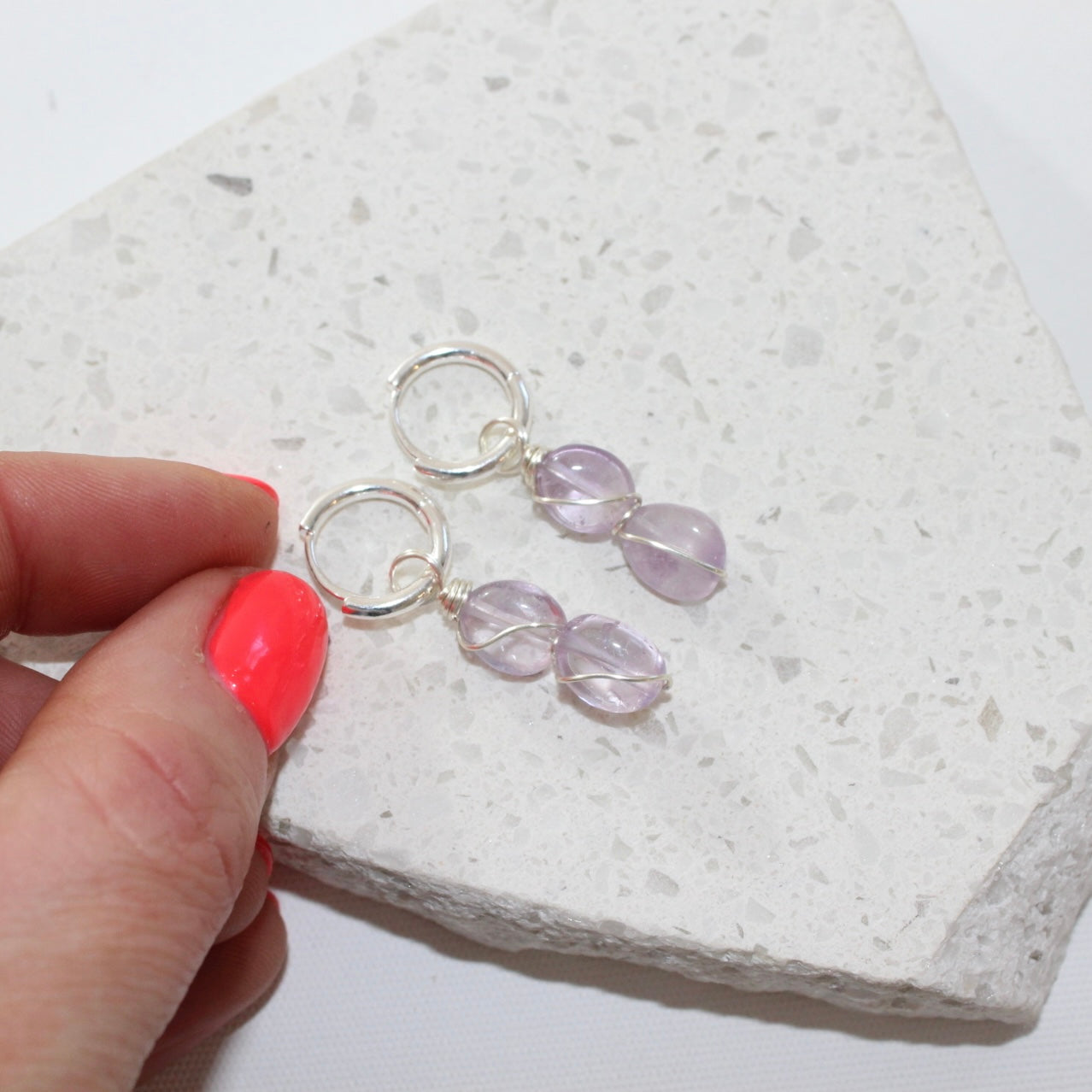 Amethyst Hoop Silver Earrings | From ASH & STONE, Crystals and jewellery, Free express shipping. 