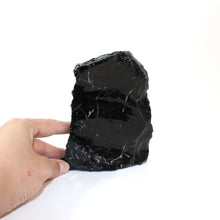 Load image into Gallery viewer, Black obsidian raw chunk with cut base  | ASH&amp;STONE Crystals Shop Auckland NZ
