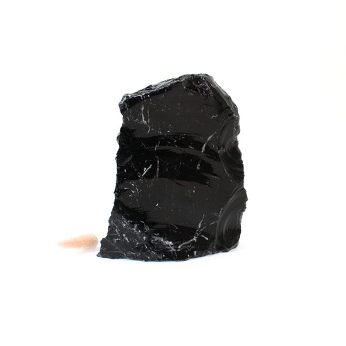 Black obsidian raw chunk with cut base  | ASH&STONE Crystals Shop Auckland NZ