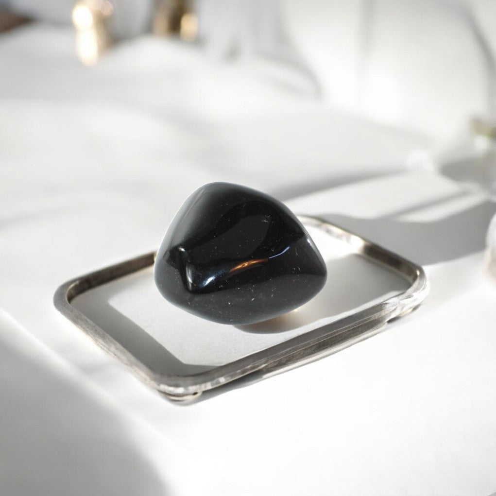 Black obsidian polished galet | ASH&STONE Crystal Shop Auckland NZ