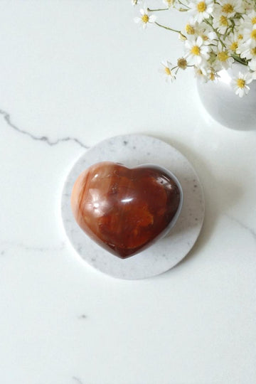 Carnelian deep red polished crystal heart. Free express shipping. Shop online from ASH&STONE crystal shop Auckland NZ. AfterPay available.