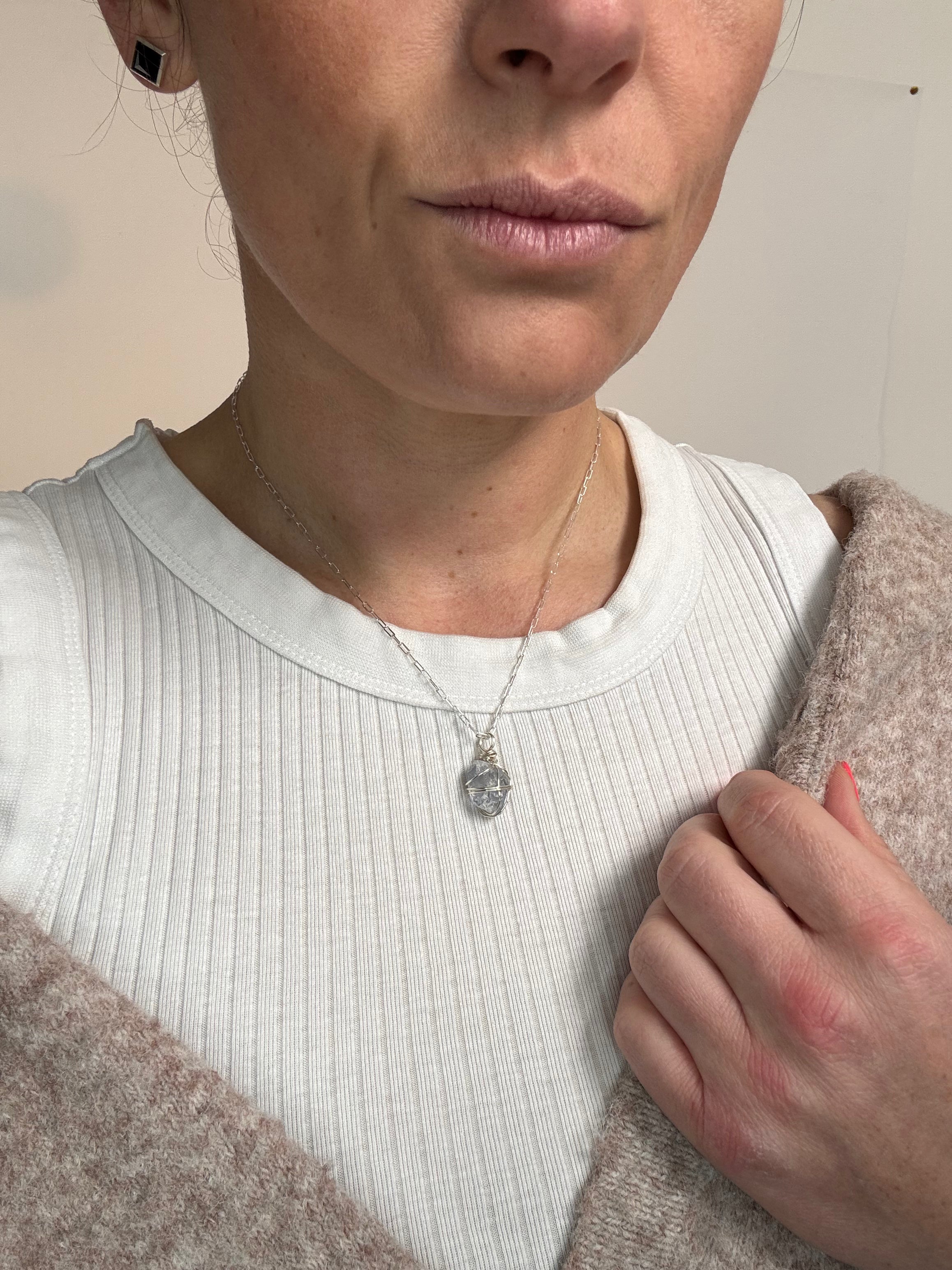 One of a kind, Celestite crystal Silver Necklace from ASH & STONE |  FREE EXPRESS SHIPPING NZ WIDE.