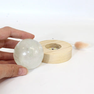 Clear quartz crystal sphere on LED lamp base | ASH&STONE Crystals Shop Auckland NZ