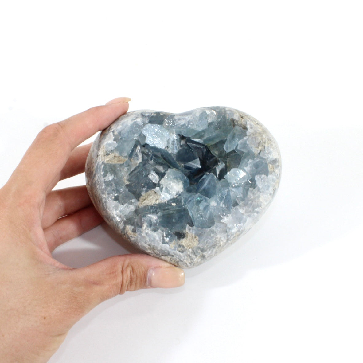 Large celestite crystal heart 1.62kg | ASH&STONE Crystals Shop Auckland NZ