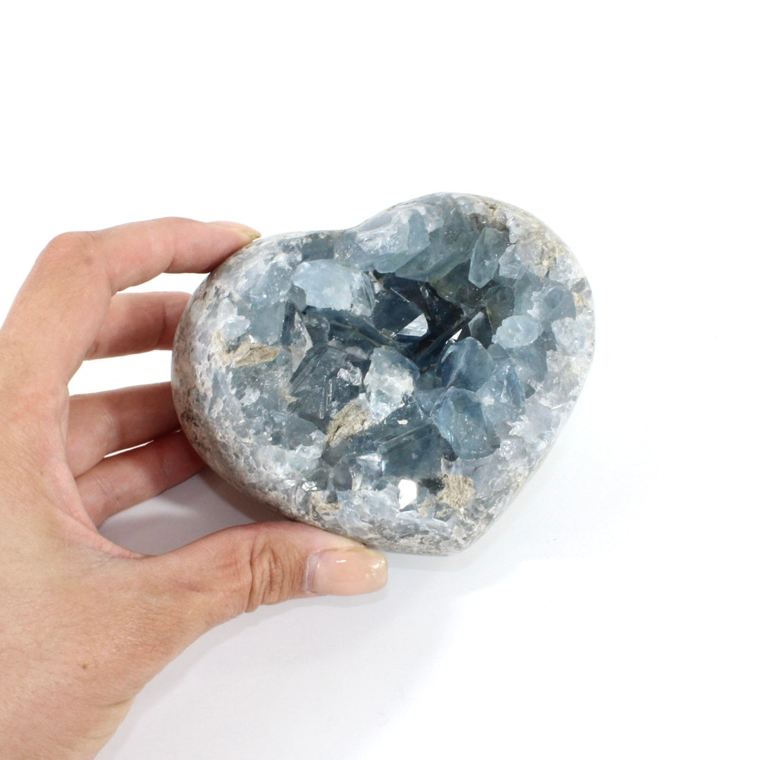 Large celestite crystal heart 1.62kg | ASH&STONE Crystals Shop Auckland NZ