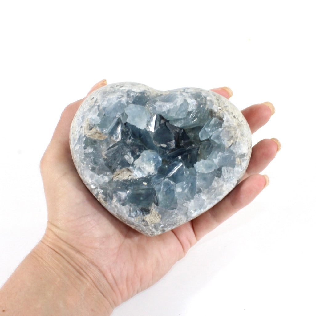 Large celestite crystal heart 1.62kg | ASH&STONE Crystals Shop Auckland NZ