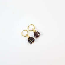 Load image into Gallery viewer, NZ-made almandine garnet crystal huggie earrings 24K gold-plated sterling silver | ASH&amp;STONE Crystal Jewellery Shop Auckland NZ
