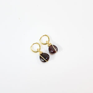 NZ-made almandine garnet crystal huggie earrings 24K gold-plated sterling silver | ASH&STONE Crystal Jewellery Shop Auckland NZ