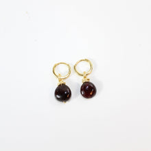 Load image into Gallery viewer, NZ-made almandine garnet crystal huggie earrings 24K gold-plated sterling silver | ASH&amp;STONE Crystal Jewellery Shop Auckland NZ
