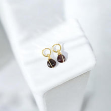 Load image into Gallery viewer, NZ-made almandine garnet crystal huggie earrings 24K gold-plated sterling silver | ASH&amp;STONE Crystal Jewellery Shop Auckland NZ
